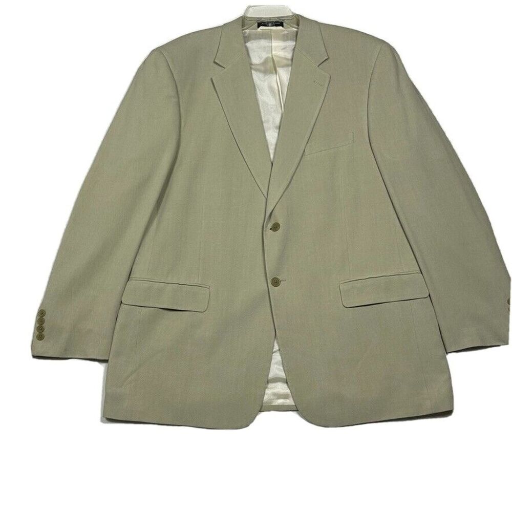 M black label Mens 46L Blazer 100% Pure Silk Beige Notch Lapel Lined